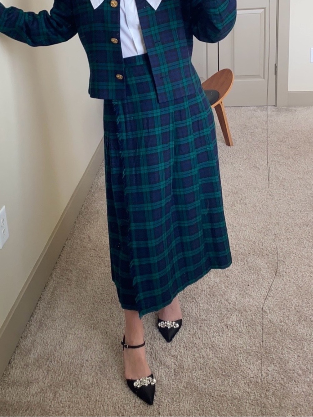 Vintage david brooks Green and Navy Plaid Maxi Skirt